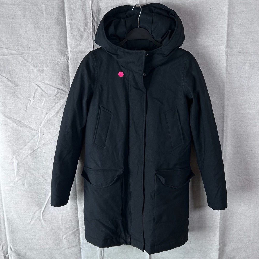 Community Aritzia Paradigm‎ Parka Black Duck Down Wool Blend Hooded Jacket XXS